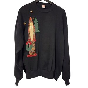 Vintage Christmas Santa Candle Crewneck Sweatshirt‎ Black XL Holiday